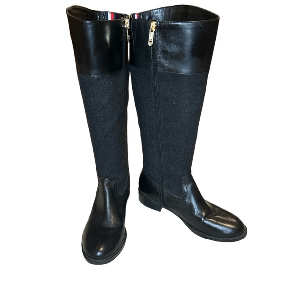 Tommy Hilfiger Shoes - Tommy Hilfiger Logo Black Leather & Gray Riding Boots